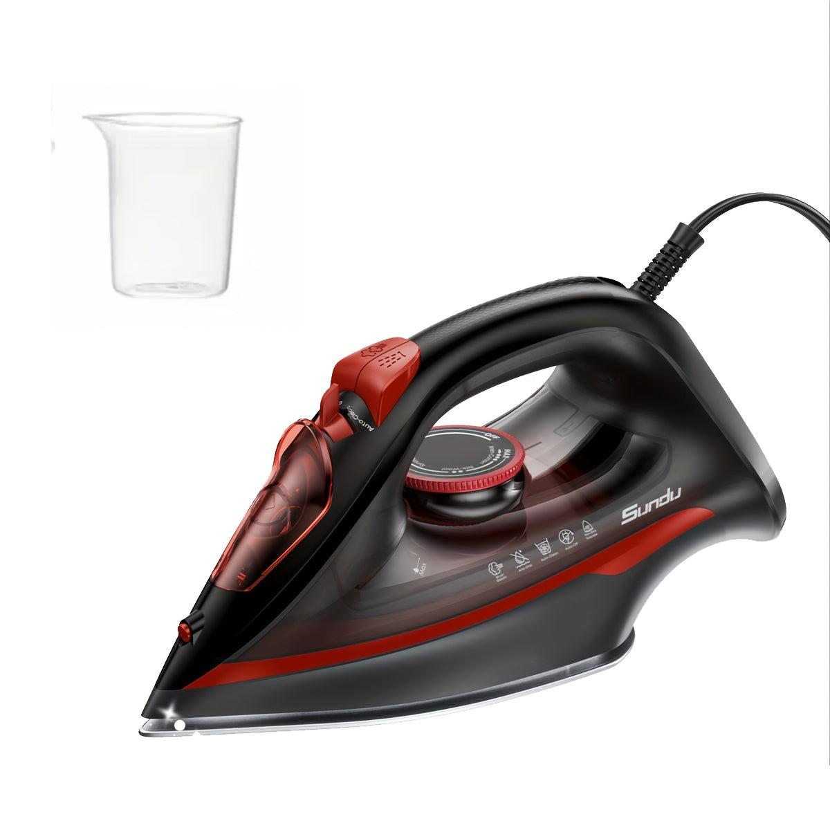 Ceramic Soleplate Steam Iron by Sundu, 1500W Red Clothes Iron with Thermostat Dial, Self-Cleaning and Auto-Off, 11.83oz Capacity Option for Home Garment Care