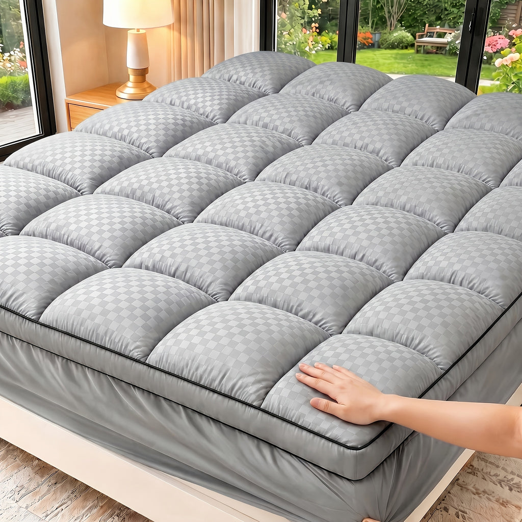 Soft Buffer Mattress Pad with Enclosed Edge Design, Twin to California King Size Options in Grey, Black, Thickened Blue or Upgraded White for Bedroom Bedding