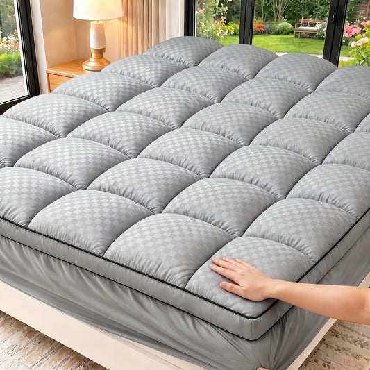 Soft Buffer Mattress Pad with Enclosed Edge Design, Twin to California King Size Options in Grey, Black, Thickened Blue or Upgraded White for Bedroom Bedding