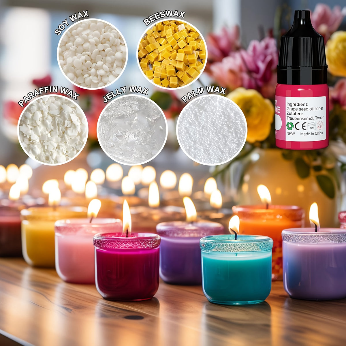 Oil Based Candle Dye Selection with Twenty-Four Listed Colors and Mixed Color Option, Craft Colorants with Soap Coloring Reference for Compatible Adult DIY Projects