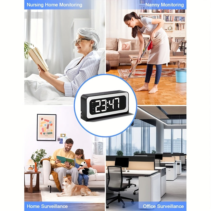 Alarm Clock Security Camera with 2K Video, Dual-Band 2.4GHz and 5GHz WiFi, Color Night Vision, Motion Detection and Two-Way Talk, Battery or USB Power
