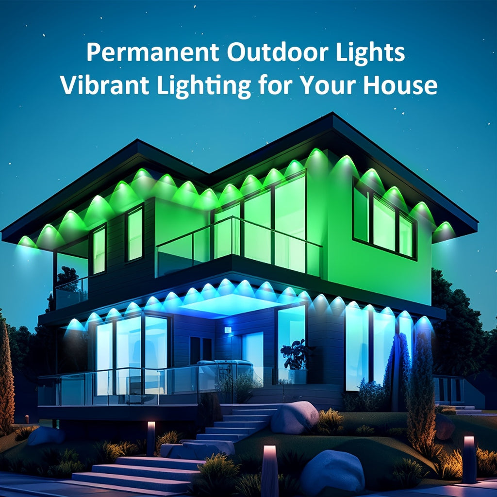 Permanent Outdoor RGB Eave Lights with App and Remote Control, Music Sync and Timer, Listed 100FT or 500FT Options for Christmas, New Year and Party Decor