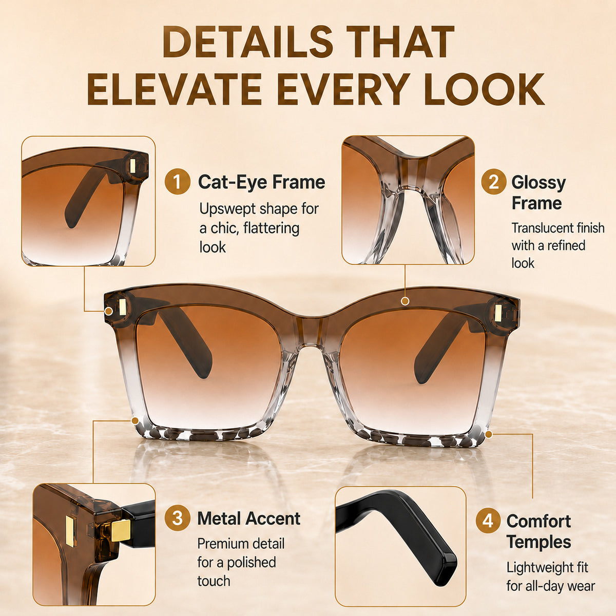 Cat Eye Smart Glasses for Women, SM02 Wireless Audio Eyewear with Listed Bluetooth 6.0, Wear Sensor and Automatic Connection Feature for Everyday Listening