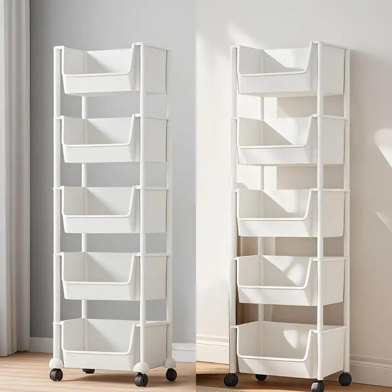 5-Tier Plastic Storage Rack with Open Shelves and Hooks, One Floor-Standing Organizer for Kitchen, Entryway, Shoes and Everyday Home Storage