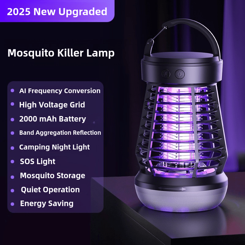 Rechargeable Bug Zapper with Bottom SOS Light and Listed 2000mAh Battery, Compact Electric Insect Trap in Black, White and New J13 Model Selections