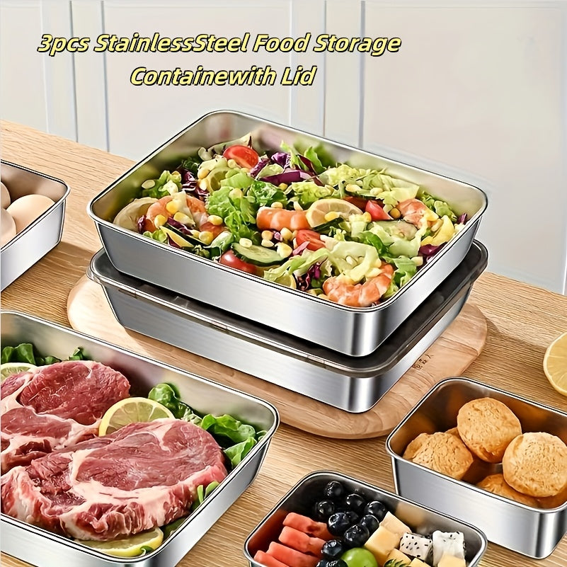 Stainless Steel Leftover Containers, Listed 3-Piece Reusable Food Storage Selection with Stackable Design for Everyday Kitchen and Refrigerator Organization