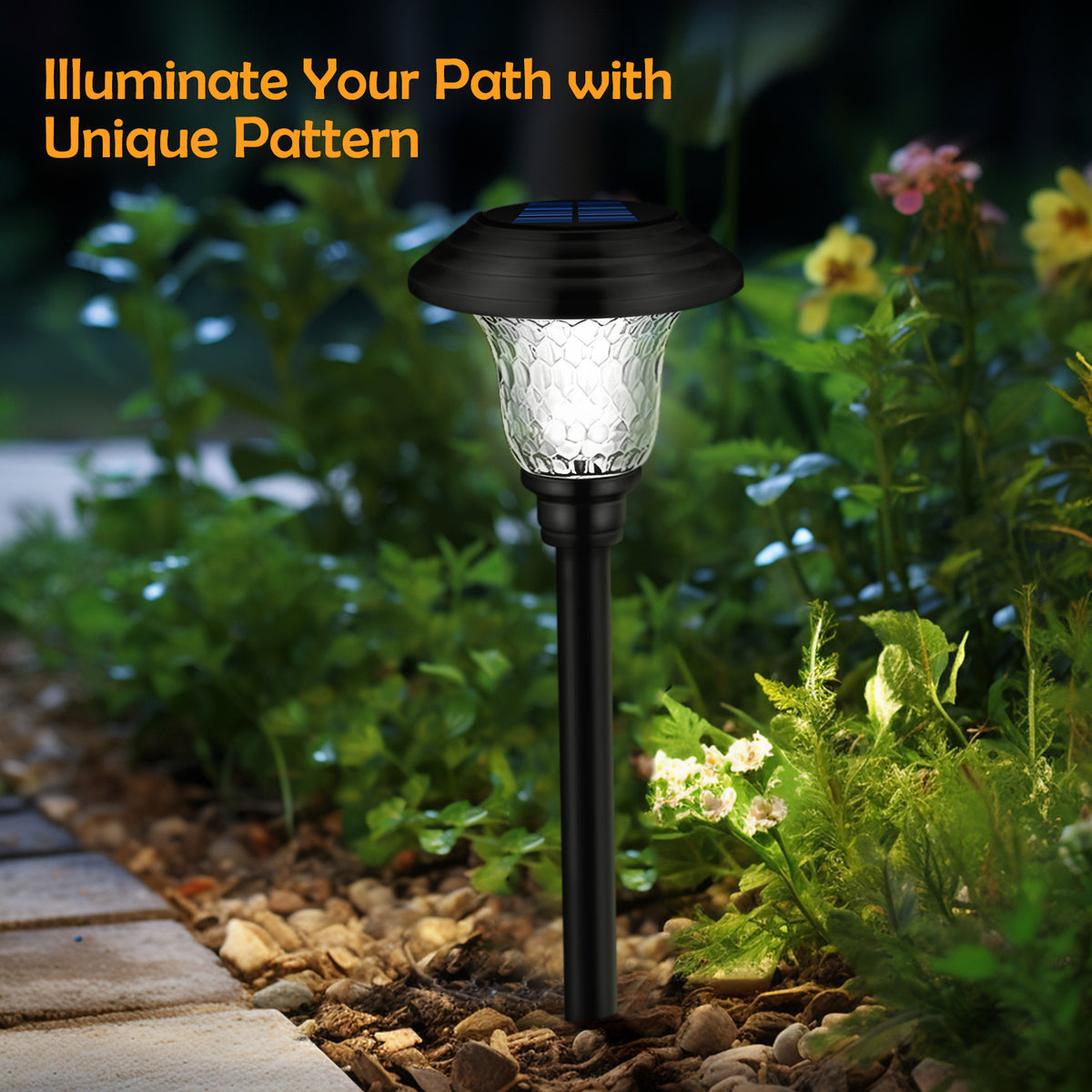 Glass Solar Pathway Lights 8-Pack with Stainless Steel Material Reference and Automatic On-Off, Brown or Black Options for Garden, Patio and Walkway Decor
