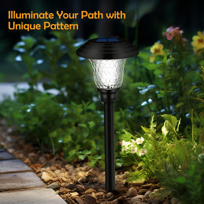 Glass Solar Pathway Lights 8-Pack with Stainless Steel Material Reference and Automatic On-Off, Brown or Black Options for Garden, Patio and Walkway Decor