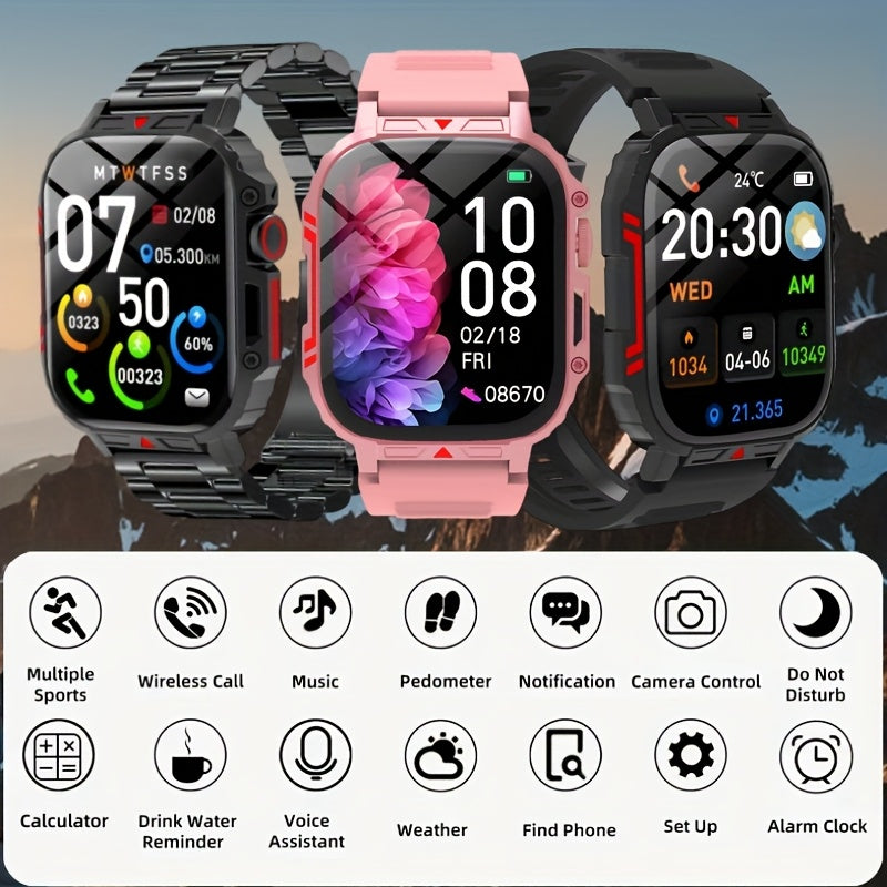 Fitness Smart Watch with 2.01-Inch Full Touchscreen, Pedometer, Call and Message Functions, Black or Pink Silicone and Steel Strap Options for Everyday Activity