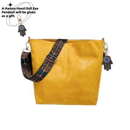 Bohemian Hobo Crossbody Bag for Women with Geometric Strap and Hamsa Hand/Evil Eye Pendant, Large-Capacity Retro Shoulder Handbag in 11 Colors