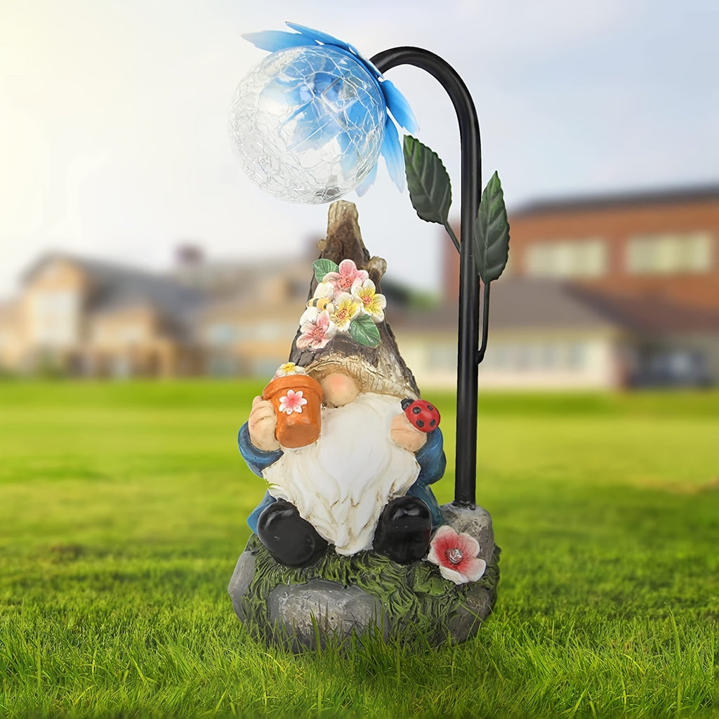 Solar Garden Gnome Statue with Colorful Gradient LED Light, Red or Blue Decorative Ornament for Patio, Balcony, Flower Bed and Yard Gift Displays