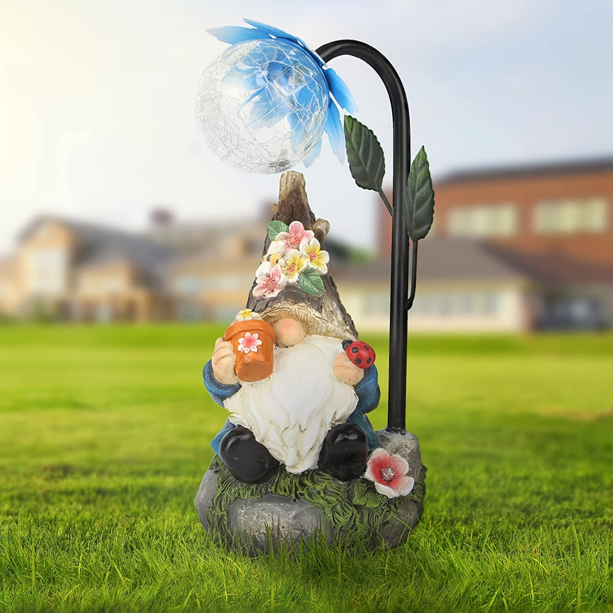 Solar Garden Gnome Statue with Colorful Gradient LED Light, Red or Blue Decorative Ornament for Patio, Balcony, Flower Bed and Yard Gift Displays