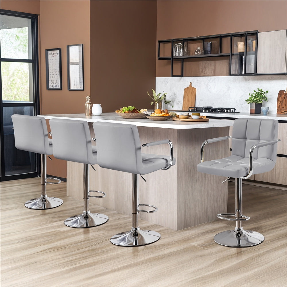 PU Leather Bar Stools Set of 2 by Costoffs, Adjustable Height and 360-Degree Swivel Seats with Backrests, Footrests and Steel Bases for Kitchen Islands