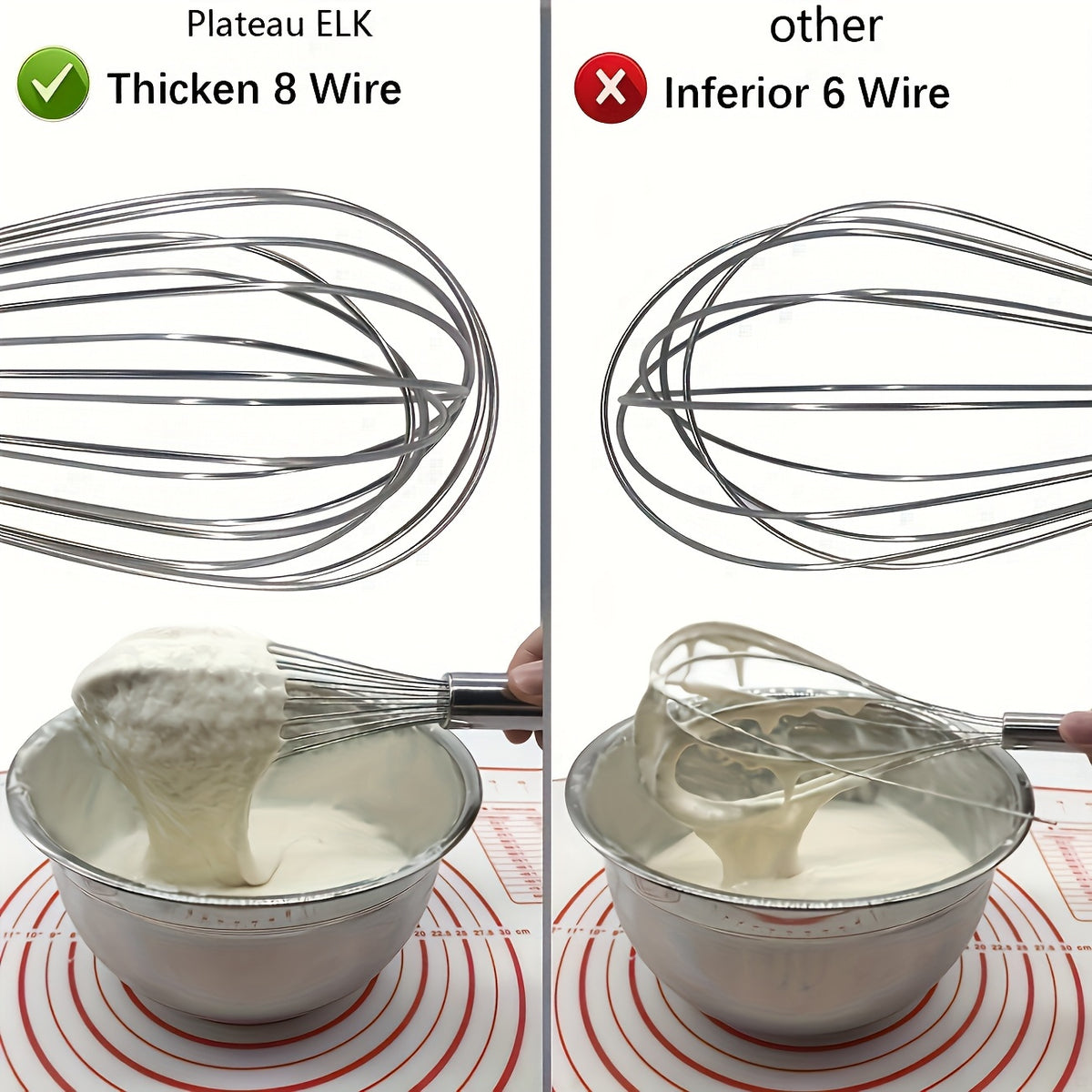 Stainless Steel Whisk Set of Three Manual Mixing Tools for Beating Eggs, Stirring and Blending Ingredients in Everyday Home Cooking and Baking
