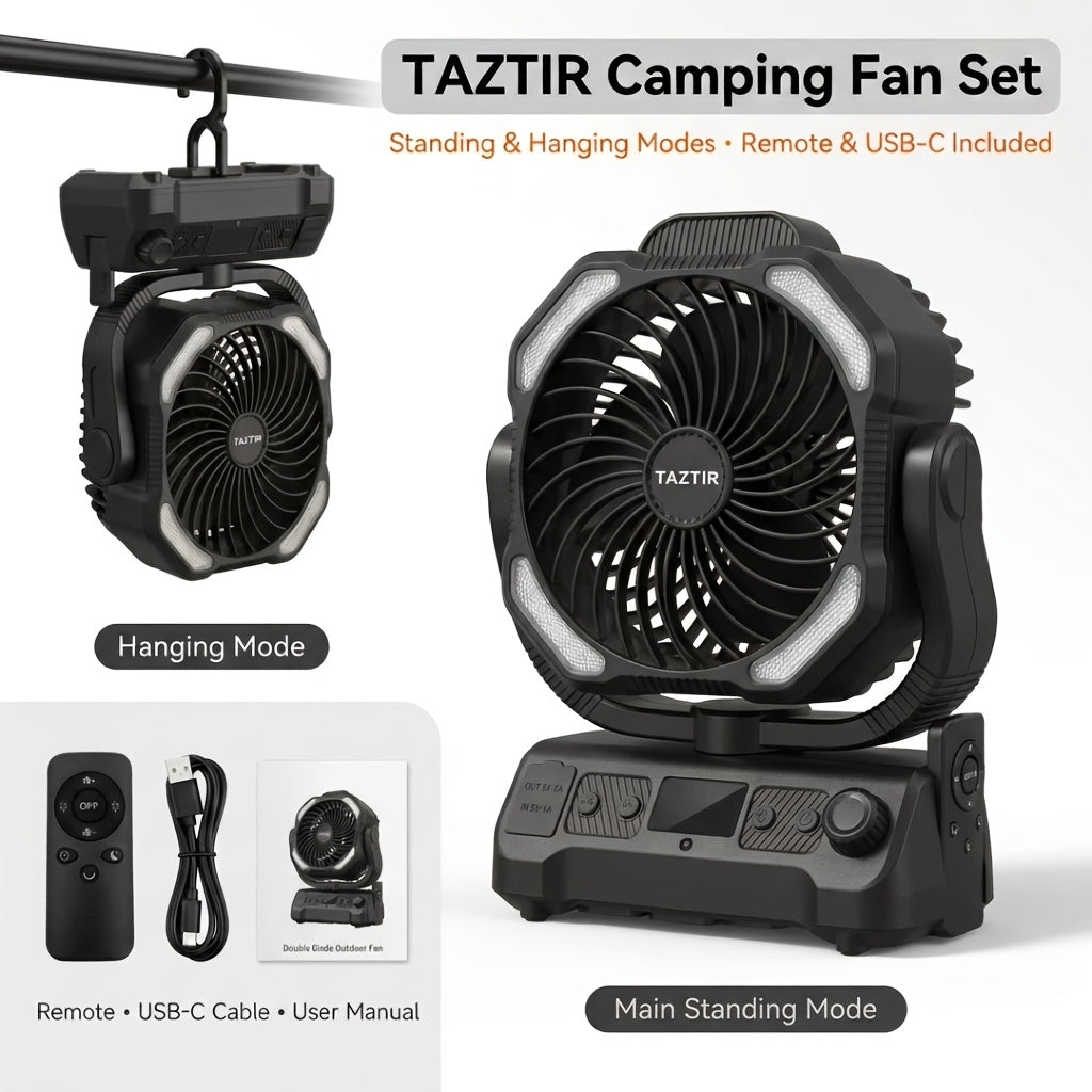 TAZTIR Camping Fan with Listed 20000mAh Battery, Basic or Mist Models in Black or Orange and a Mist+Scalable Option for Tent and Campsite Airflow