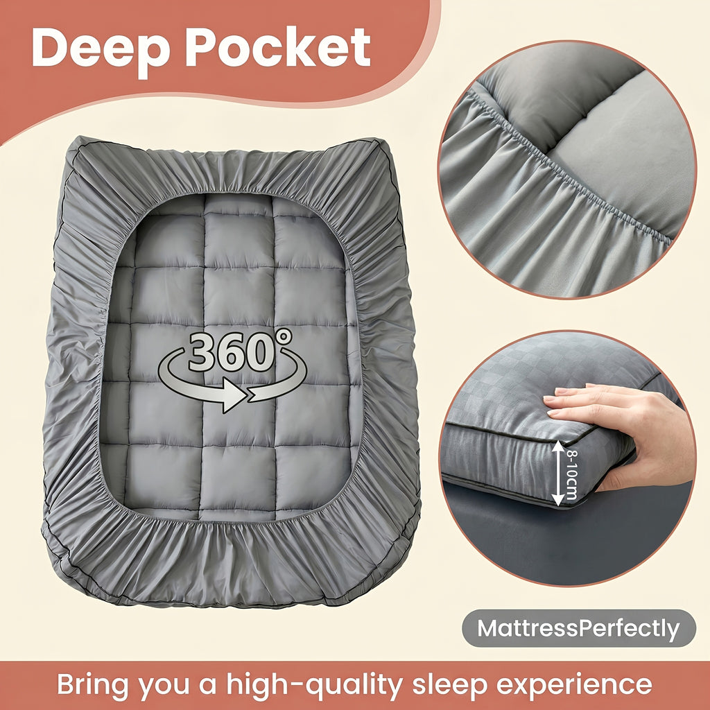 Soft Buffer Mattress Pad with Enclosed Edge Design, Twin to California King Size Options in Grey, Black, Thickened Blue or Upgraded White for Bedroom Bedding
