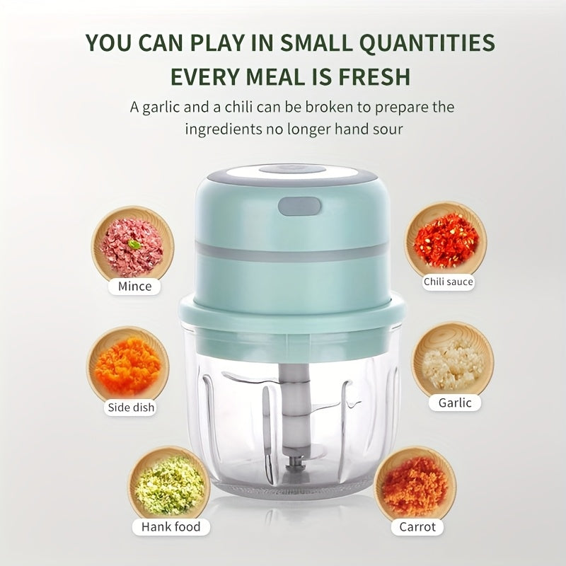 Cordless Mini Garlic Chopper, USB Electric Food Prep Tool with 500ml, 8.45oz Three-Blade and Set Options in White, Green or Pink for Small Kitchen Tasks