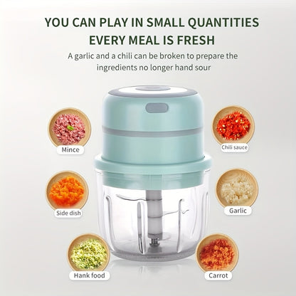 Cordless Mini Garlic Chopper, USB Electric Food Prep Tool with 500ml, 8.45oz Three-Blade and Set Options in White, Green or Pink for Small Kitchen Tasks