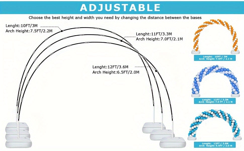 Adjustable Balloon Arch Stand Kit with Listed 21ft Sizing and 10ft x 7.5ft Setup Example for Wedding, Graduation and Holiday Backdrops, Balloons Not Included