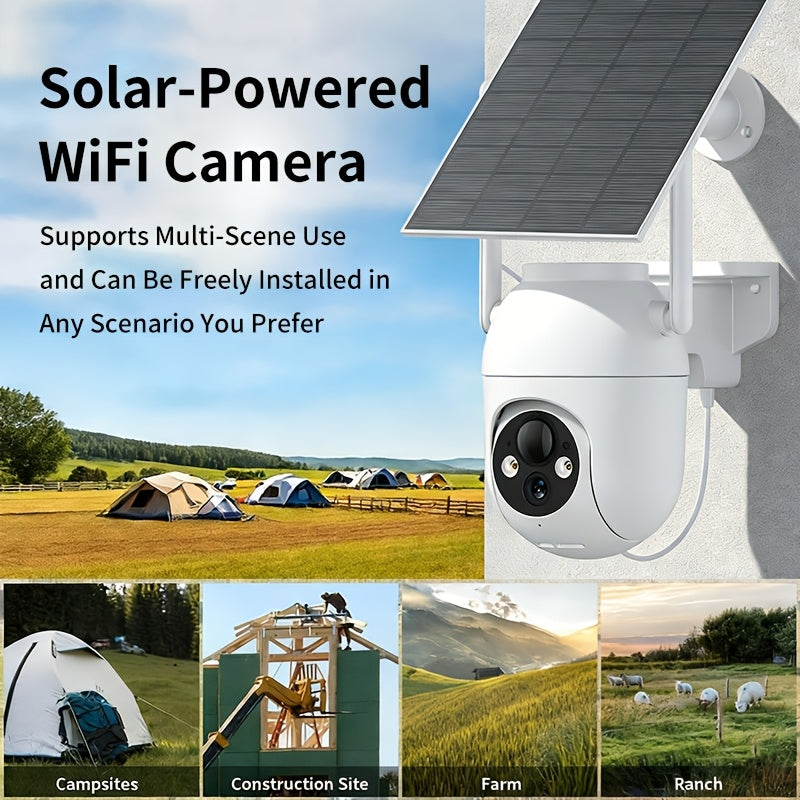 Outdoor Solar Security Camera with 1080P WiFi Video, 355° Pan-Tilt Rotation, Color Night Vision, AI Motion Detection & Two-Way Audio