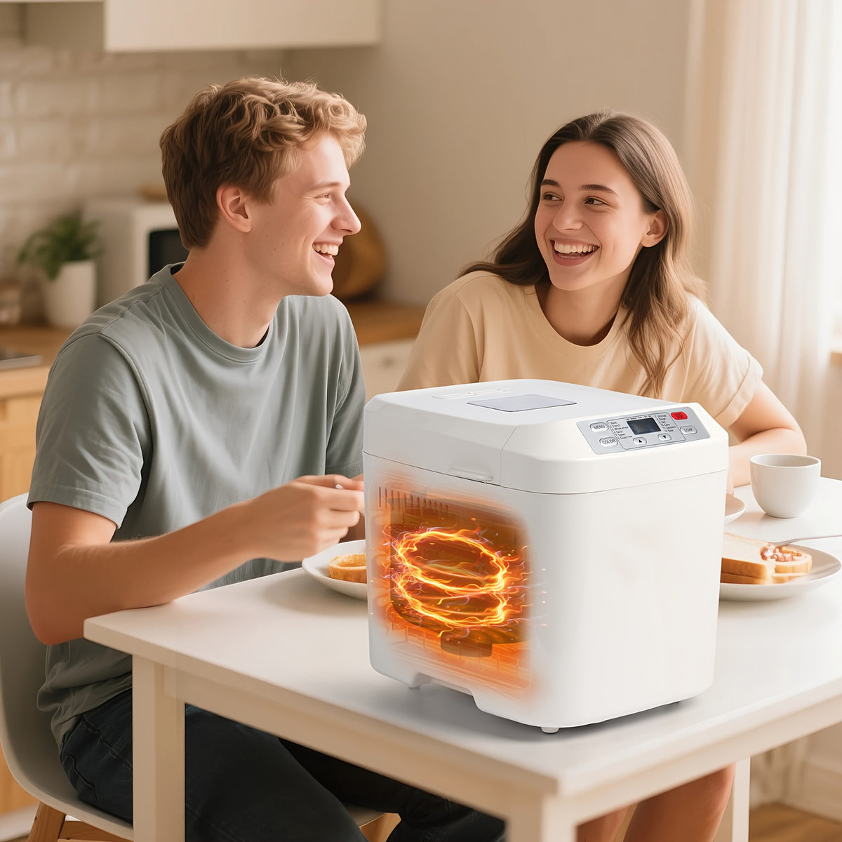 Bread Machine 2LB 12-in-1 with Gluten-Free Setting, Nonstick Pan, 2 Loaf Sizes, 13-Hour Delay and 1-Hour Keep Warm for Home Baking in White