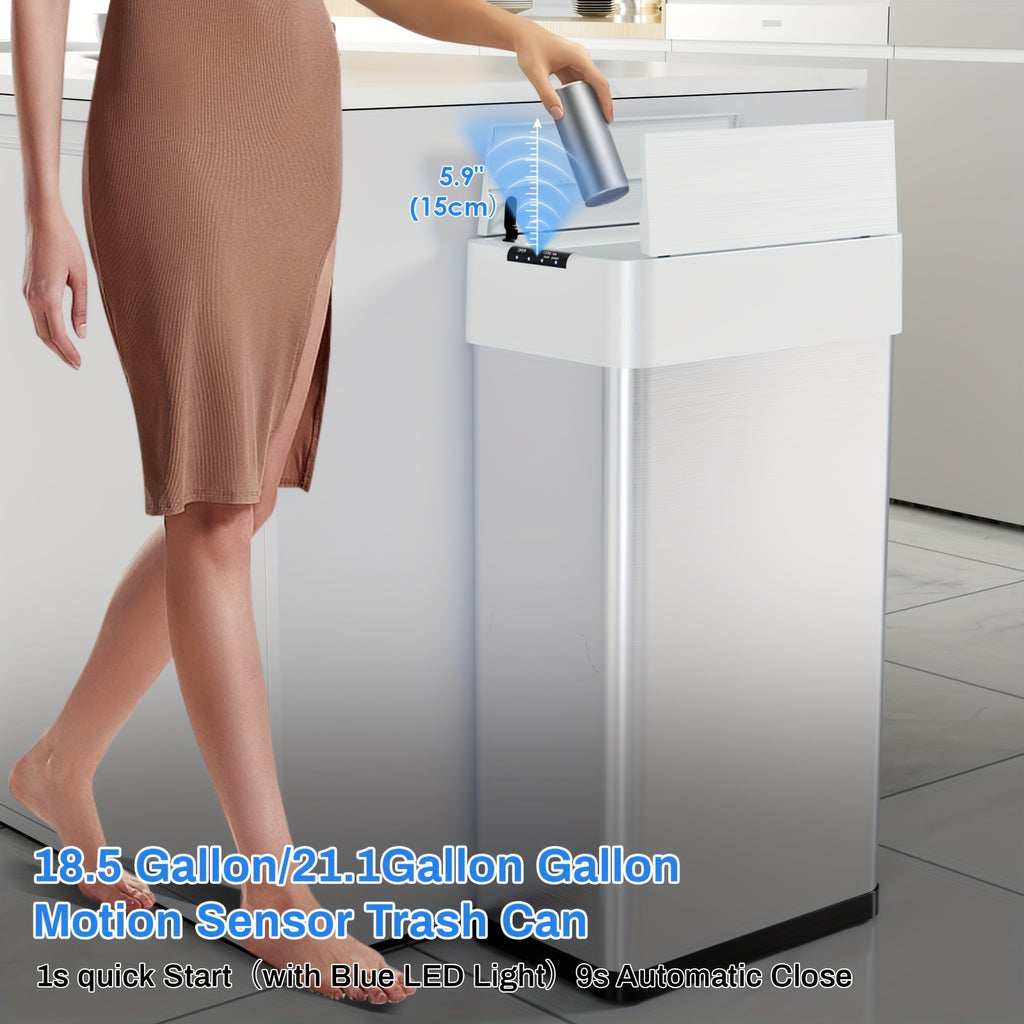Large Capacity Motion Sensor Trash Can with Automatic Lid, 13.21 to 21.13 Gallon Model Options with Single or Wing Opening for Kitchen and Household Waste