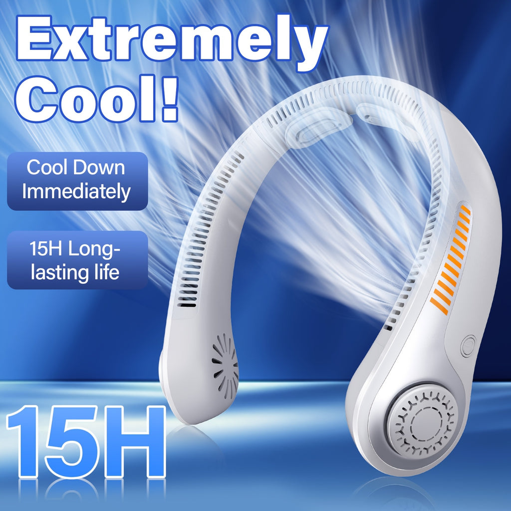 USB-Rechargeable Portable Neck Fan with Listed Five-Speed Airflow, Gray and AM05 Two-Piece Set Options Plus DS06 Combination for Office, Travel and Leisure