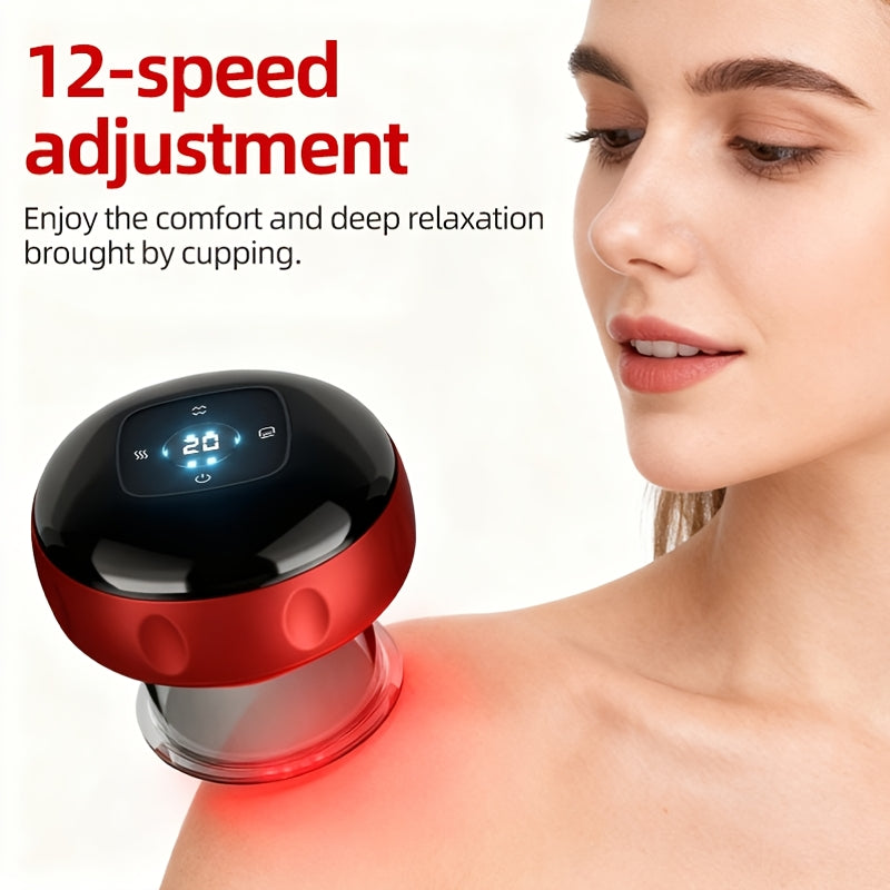 USB Charging Cupping Massage Device in Red, Portable Personal Care Tool with Listed Scraping and Acupressure Uses for Instruction-Guided Home Massage Routines