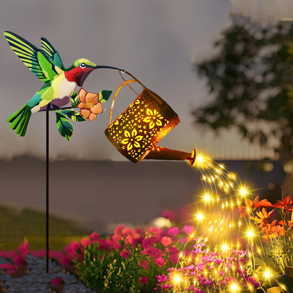 Hummingbird Solar Hanging Lantern, IP65-Rated Garden Light with Automatic On and Off, Warm White or Colorful Light for Patio, Courtyard and Yard Decor