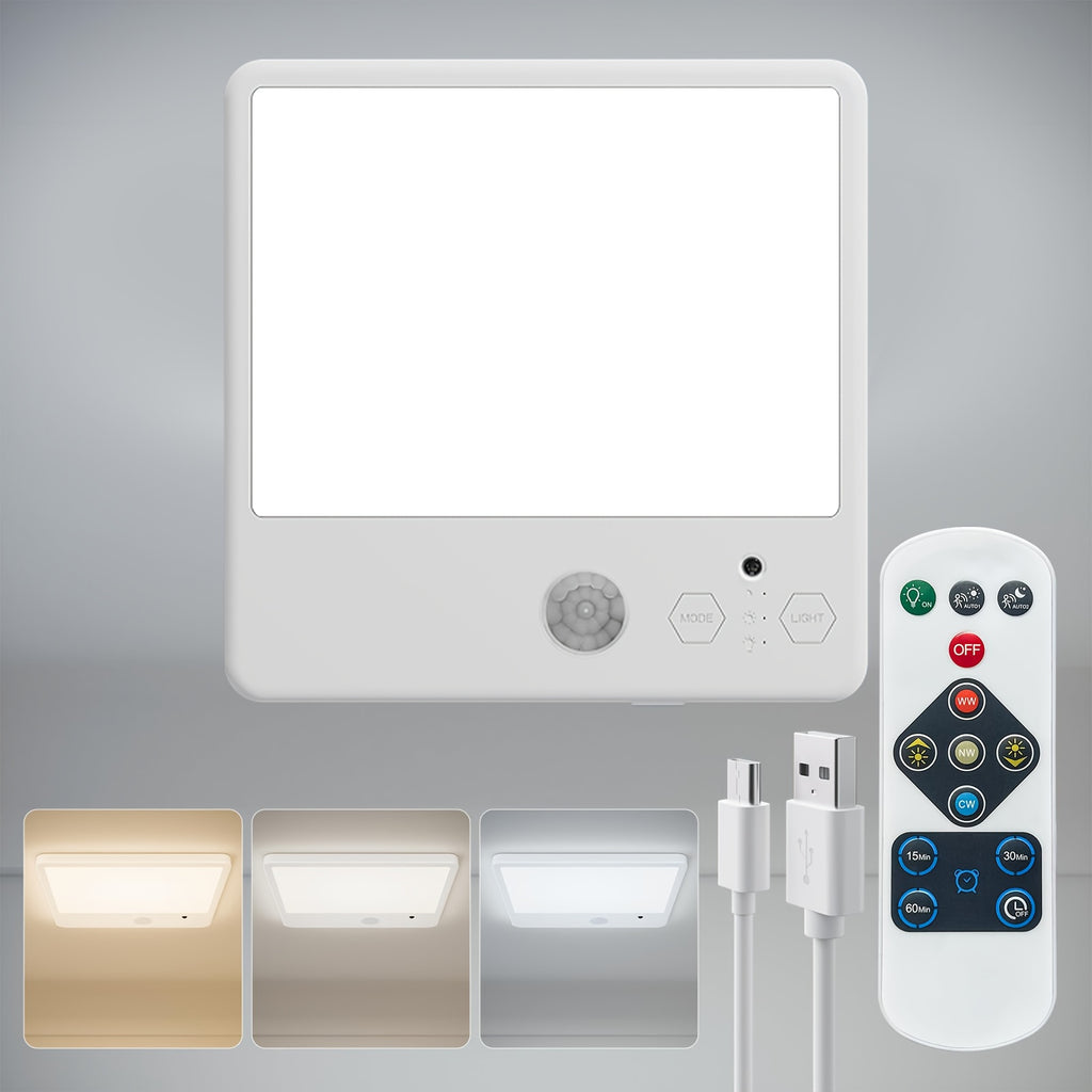 Remote-Controlled Rechargeable Ceiling Light with Listed Magnetic Mounting and Human Body Detection, One LED Lamp for Approved Indoor Hallway and Closet Locations