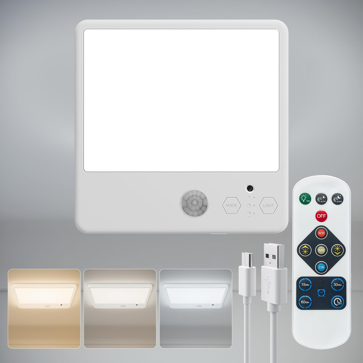 Remote-Controlled Rechargeable Ceiling Light with Listed Magnetic Mounting and Human Body Detection, One LED Lamp for Approved Indoor Hallway and Closet Locations