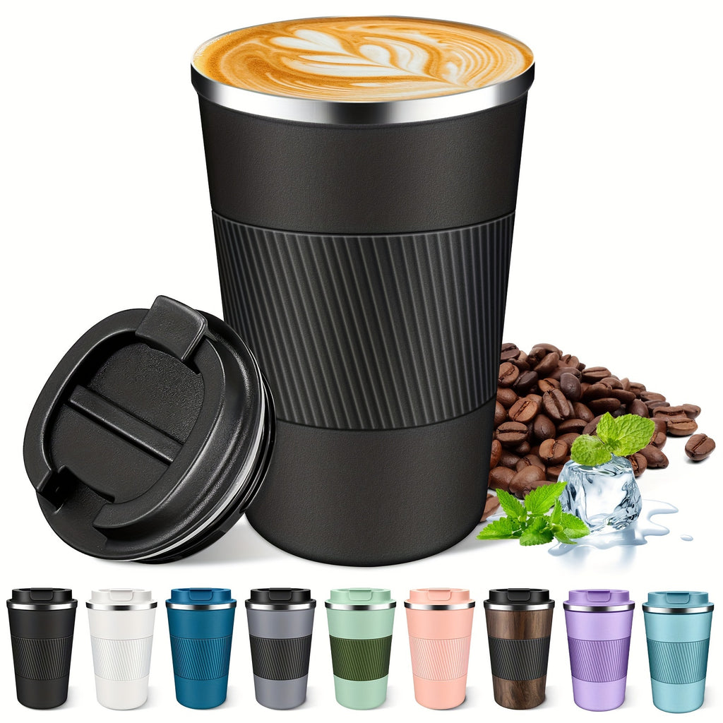 Insulated Travel Coffee Mug with Lid, 380ml or 510ml Reusable Stainless Steel Tumbler in Multiple Colors for Hot and Cold Drinks, Morning Commutes and Camping