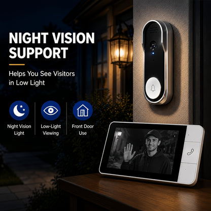 Display Video Doorbell with Listed 1080P Camera and 4.3-Inch Screen, No-WiFi Wireless Connection, Two-Way Talk and Motion Capture in Silvery or Black