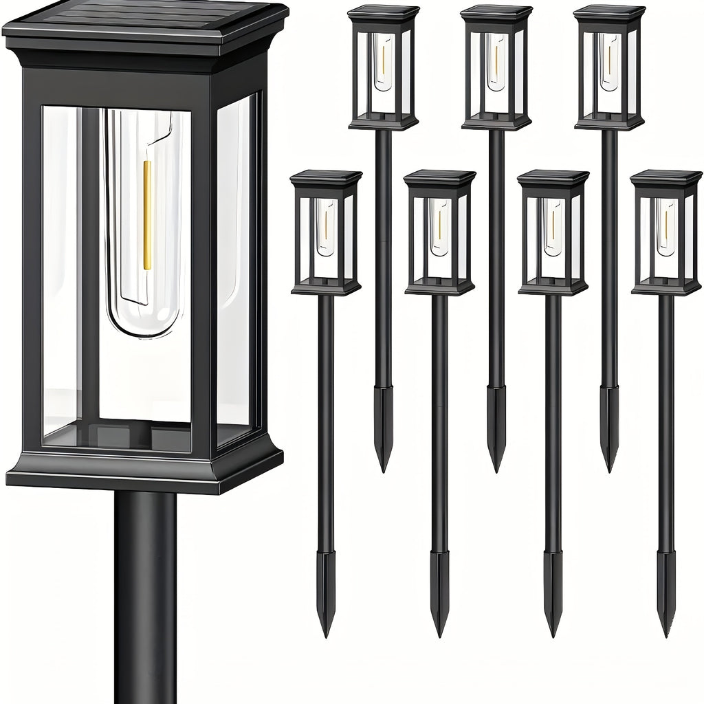Solar Outdoor Path Lights Eight-Pack with Listed Automatic On-Off and IP44 Rating for Decorative Garden Borders, Lawn Areas, Terraces and Home Landscape Displays