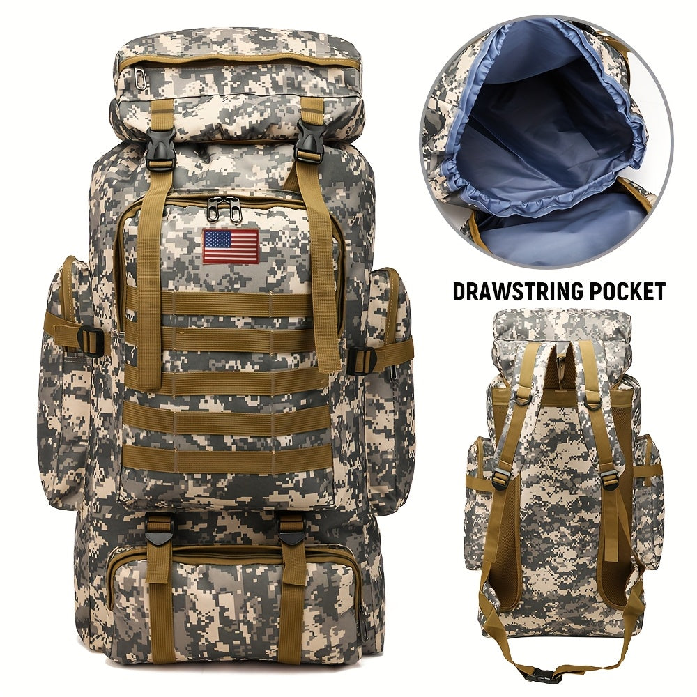 Men's Outdoor Travel Backpack with Double-Shoulder Carry and Removable Flag Patch Reference, Gray, Desert, Khaki or Black-3 Options for Everyday Trip Packing