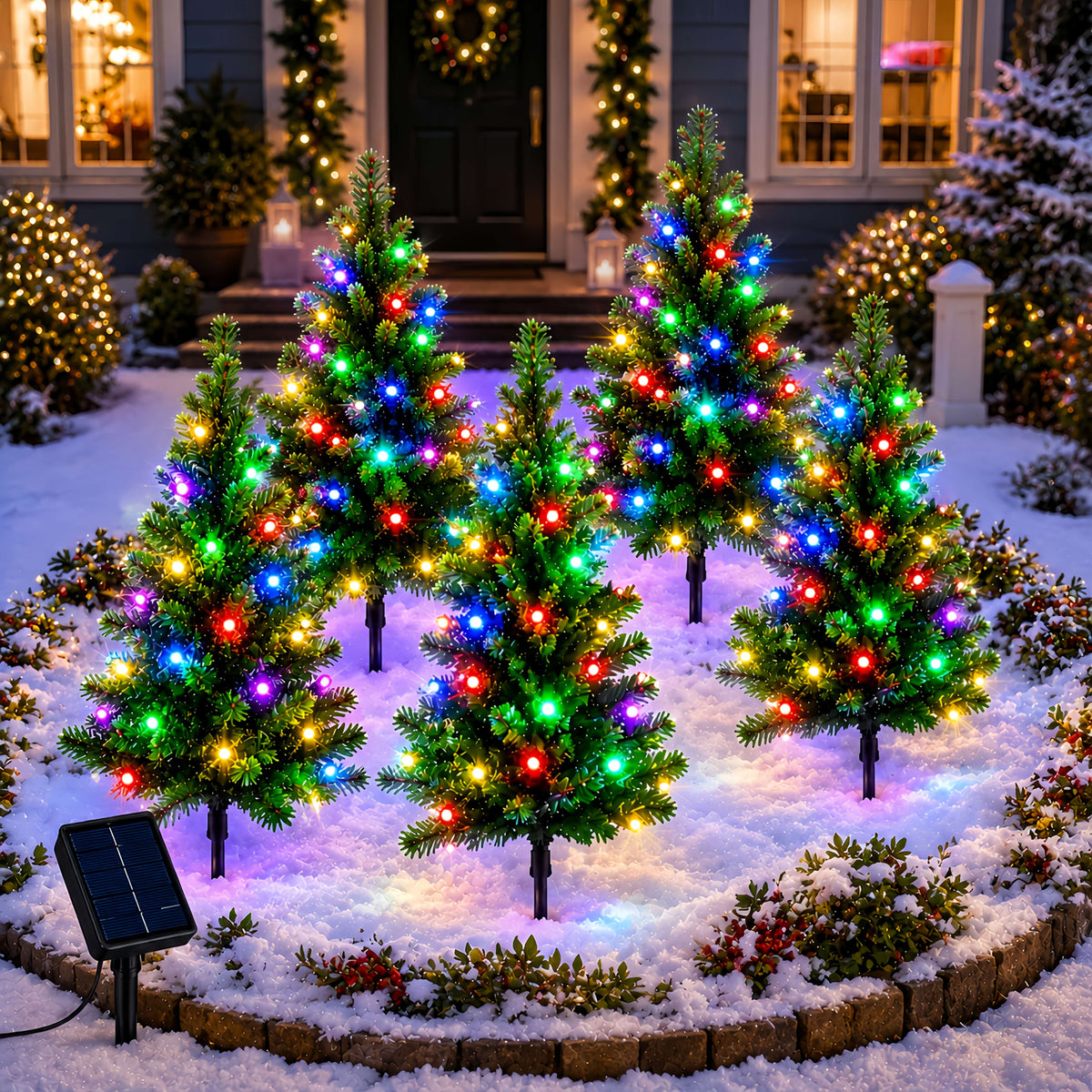 Solar Christmas Tree Stake Lights with DIY Branch Shaping and Separate Multicolor String, LDSDS-LD-5 or LDSDS-LD-10 Model Options for Garden Holiday Displays