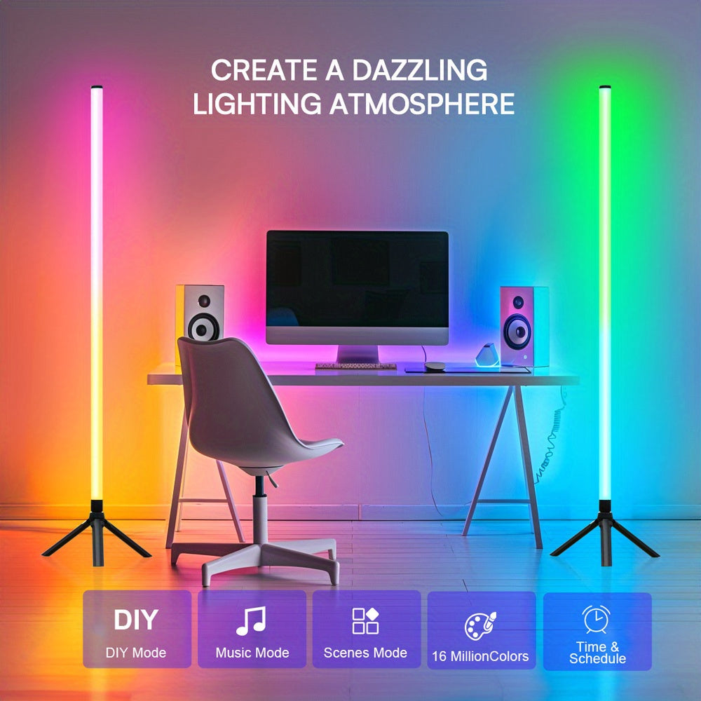 Corner Floor Lamp RGB 16 Million Colors, 48.8/50-inch Smart Ambient Light with Music Sync, Remote & APP Control, Timer, 2-Pack, Dimmable Mood Lighting for Living Room, Bedroom, Game Room, Dorm