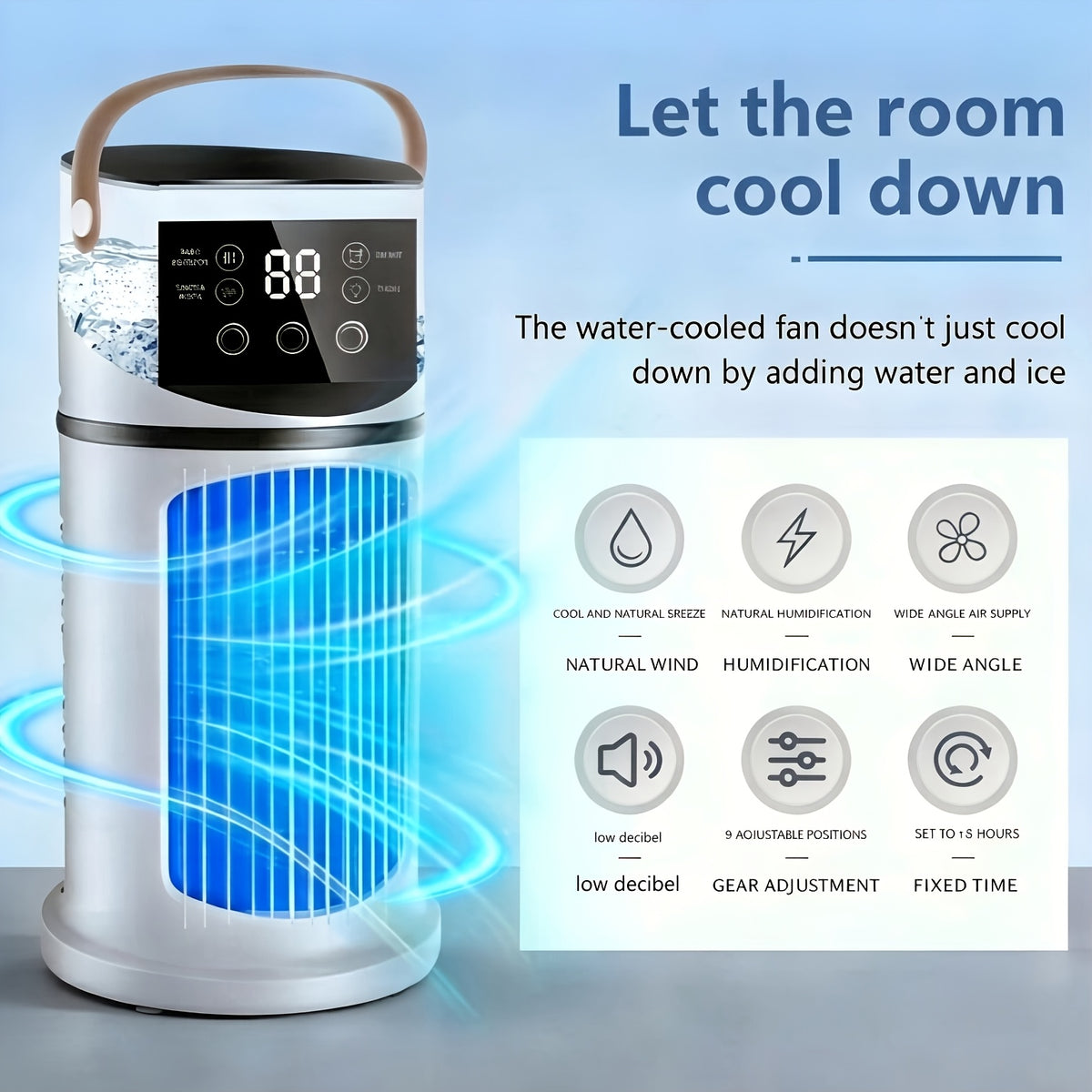 Mini Air Cooler Fan with Humidifier, Portable USB Evaporative Cooling Fan with 400ML Water Tank, 25dB Ultra Quiet, 6-Hour Timer and 7-Color Night Light, Adds Ice Cubes for Extra Cold Air, for Home Office and Dorm