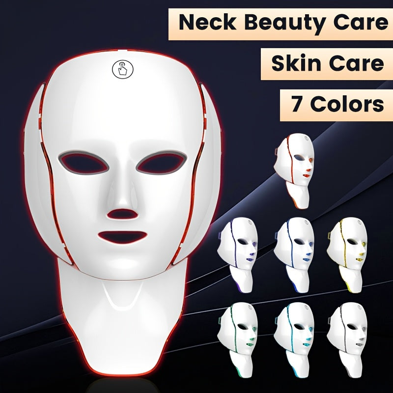 LED Light Therapy Face Mask, 7-Color Photon Facial & Neck Care Device, USB Rechargeable Skin Care Mask for Redness, Acne-Prone & Aging Skin, Home Spa Beauty Treatment, Valentine's Day Christmas Gift