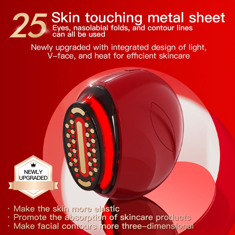 Burgundy Handheld Facial Care Device with Three Listed Skincare Modes, USB Rechargeable Power, Ergonomic Design and Color Light Features for Home Beauty Routines