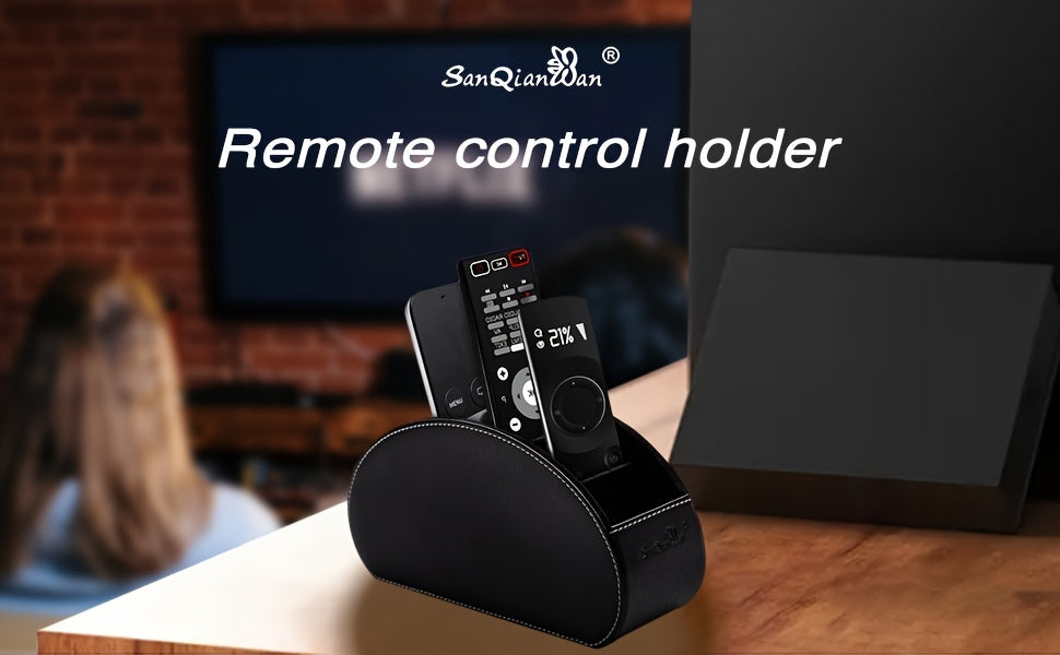 Five-Compartment Remote Control Organizer by SANQIANWAN, PU Leather Desk Caddy with Color and Print Options for TV Remotes, Pencils, Glasses and Office Supplies