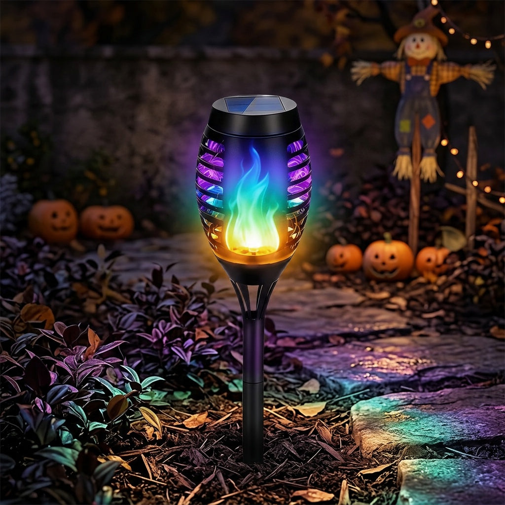 Solar Torch Lights with Flickering Flame Effect, 8 or 12 Pack Ground-Mounted Decorative Garden Lamps with Color Options for Outdoor Parties and Halloween Displays