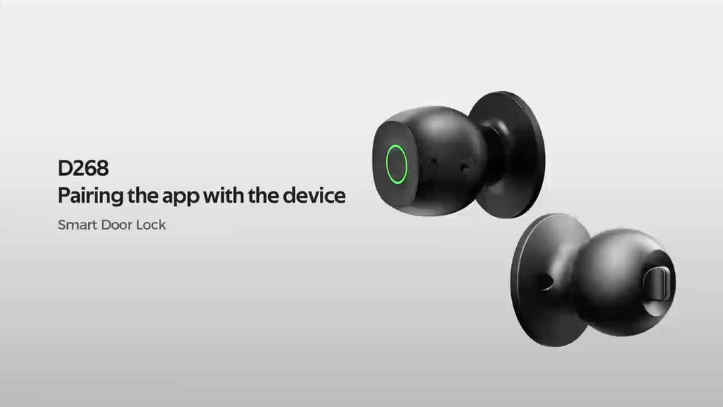 Biometric Smart Door Knob Lock in Black with Fingerprint Entry, App-Controlled Wireless Connection and Physical Key Access for Compatible Bedroom, Home and Office Doors