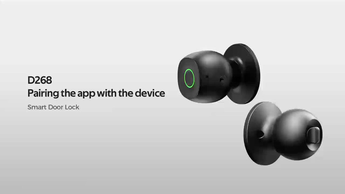 Biometric Smart Door Knob Lock in Black with Fingerprint Entry, App-Controlled Wireless Connection and Physical Key Access for Compatible Bedroom, Home and Office Doors