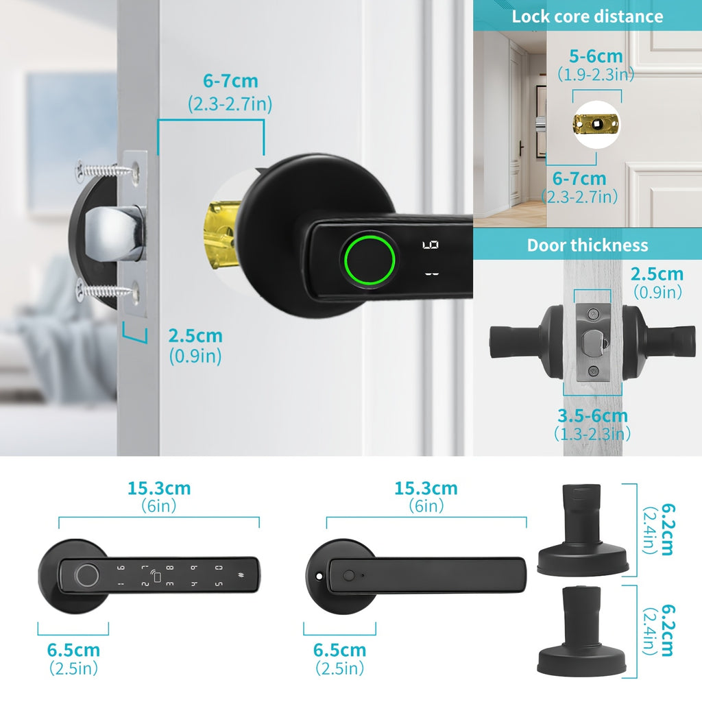 5-in-1 Fingerprint Door Knob Lock with Keypad and Smart Life Access, Two IC Cards and Two Keys, Single-Row or Double-Row Options for Compatible Interior Doors