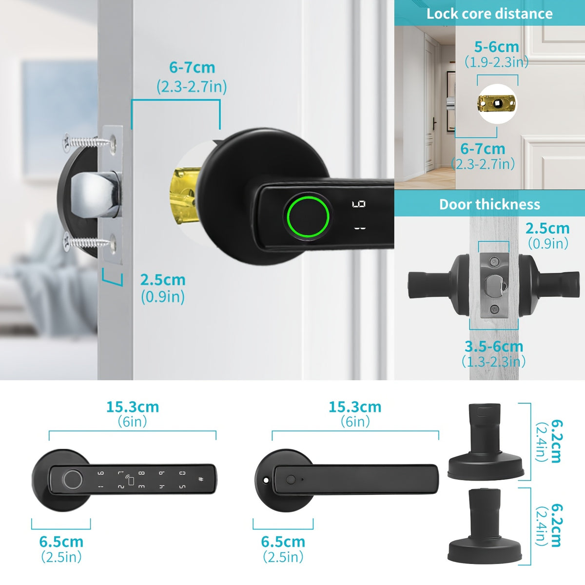 5-in-1 Fingerprint Door Knob Lock with Keypad and Smart Life Access, Two IC Cards and Two Keys, Single-Row or Double-Row Options for Compatible Interior Doors
