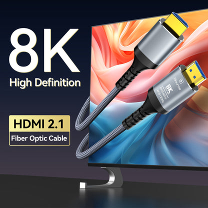8K Fiber Optic HDTV Cable by MIZIQIER, Directional Gray Braided Cord with Listed 48Gbps, 8K60Hz and 4K120Hz Support, Three Length Options