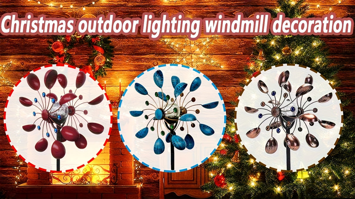Garden Wind Spinner with Solar Multicolor LED Light, Metal Pinwheel Yard Decor with Listed 72-Inch Size and Red, Bronze, Blue or Butterfly Design Options