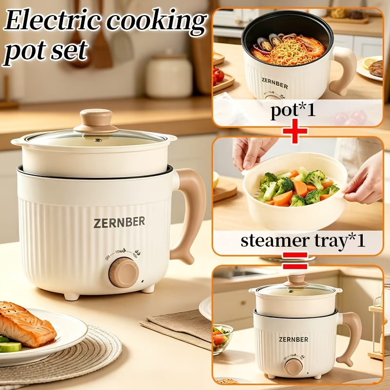 Plug-In Ramen Cooking Pot with Listed Nonstick Interior, 1.8 or 3.5 Liter Capacity Labels and Milky White or Purple Larger Options for Soup, Noodles and Oatmeal