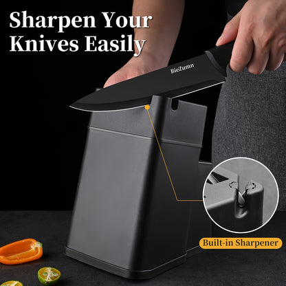 BieZumn Kitchen Knife Set with Black 3-Piece or 14-Piece Options for Everyday Home Cooking, Fruit Preparation and Meal Prep, Multi-Purpose Kitchen Cutlery Selection